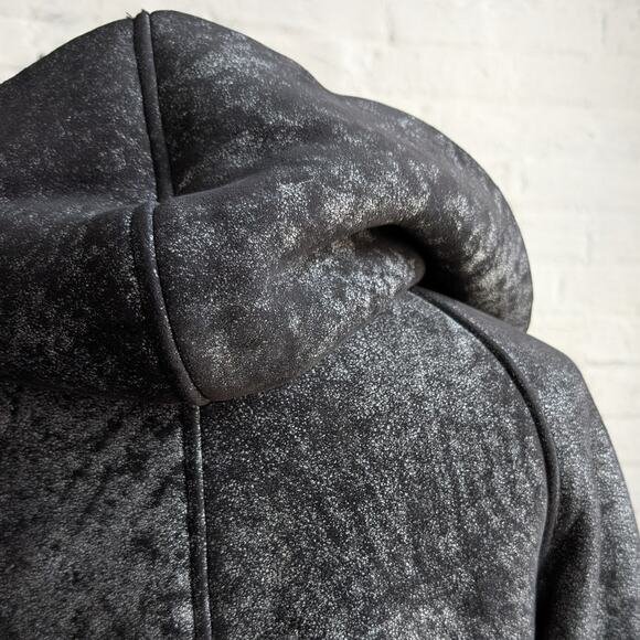 Vintage Black Leather Shearling Coat Afghan Fur Minimalist Chic Luxury Jacket - Picture 8 of 11